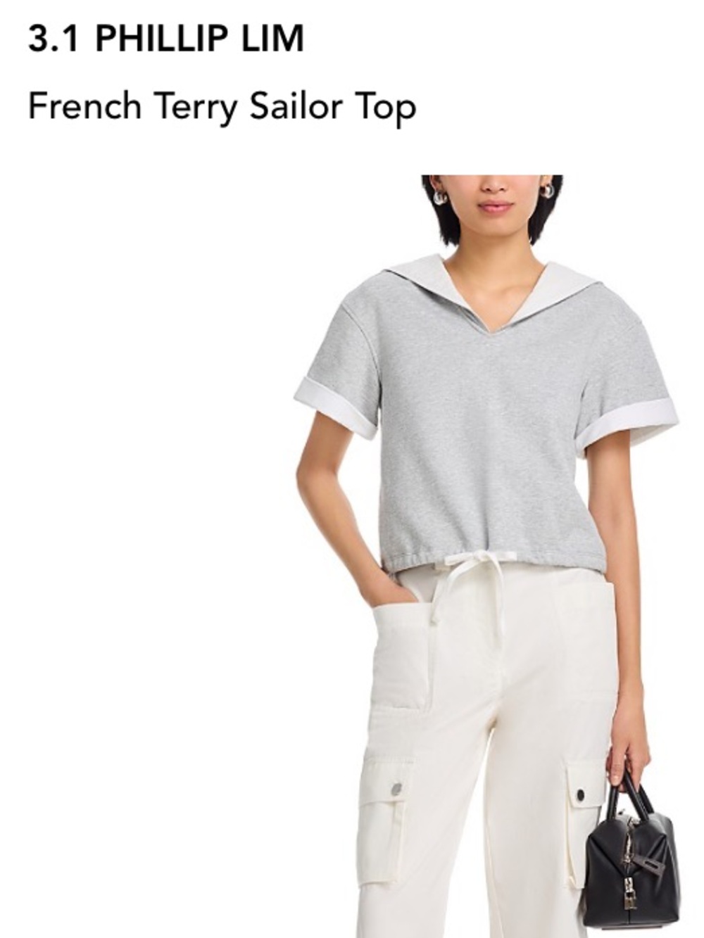 3.1 Phillip Lim Light Gray Sailor French Terry Top